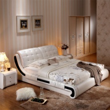  Leather bed, double bed, unique perimeter, fine workmanship, bedroom furniture