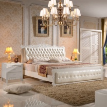 Furniture European style Bed Leather solid wood bed French pastoral princess Bed