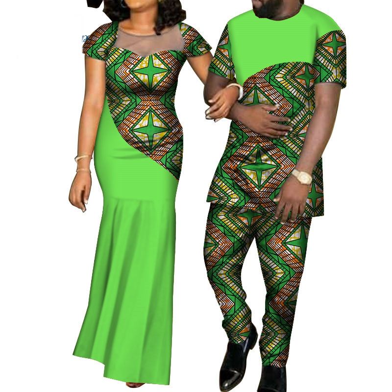 Africa Traditional Couple Clothing Wedding Women Dress and Men Shirts
