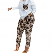 Casual Print Long Sleeve Pullover Hoodie Pants Women Clothing Two Piece Outfits Set