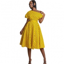 Midi Short Sleeve Sexy Design Women Party Dress Wax Printed Casual African Dress For Women Clothing