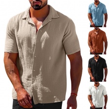 Fashion New Men Clothing Linen Shirt Short Sleeve Tee Casual Shirt Mens Blouse Shirts