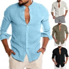 Fashion New Mens Cotton Linen Shirt Loose Tops Long Sleeve Tee Casual Shirt Men Shirt Blouse Social Slim Men Clothing